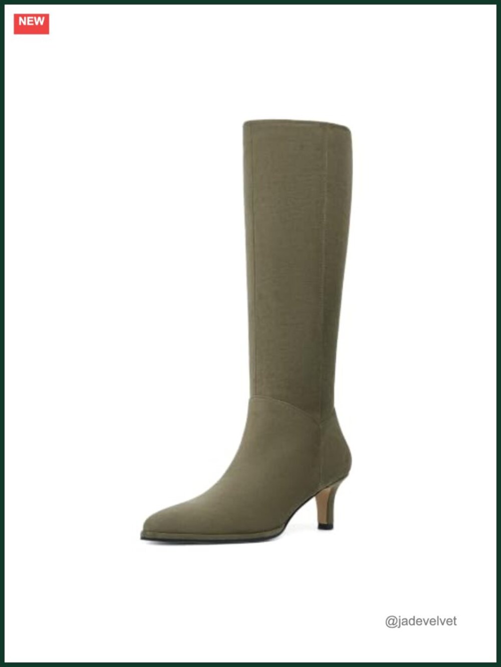 Kitten Heel Pointed Toe Knee High Boots Faux Suede Side Zip